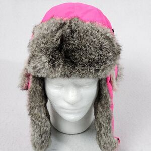 Mad Bomber Rabbit Fur Trapper Hat Pink Large Ear Flaps Winter Warm READ DESC